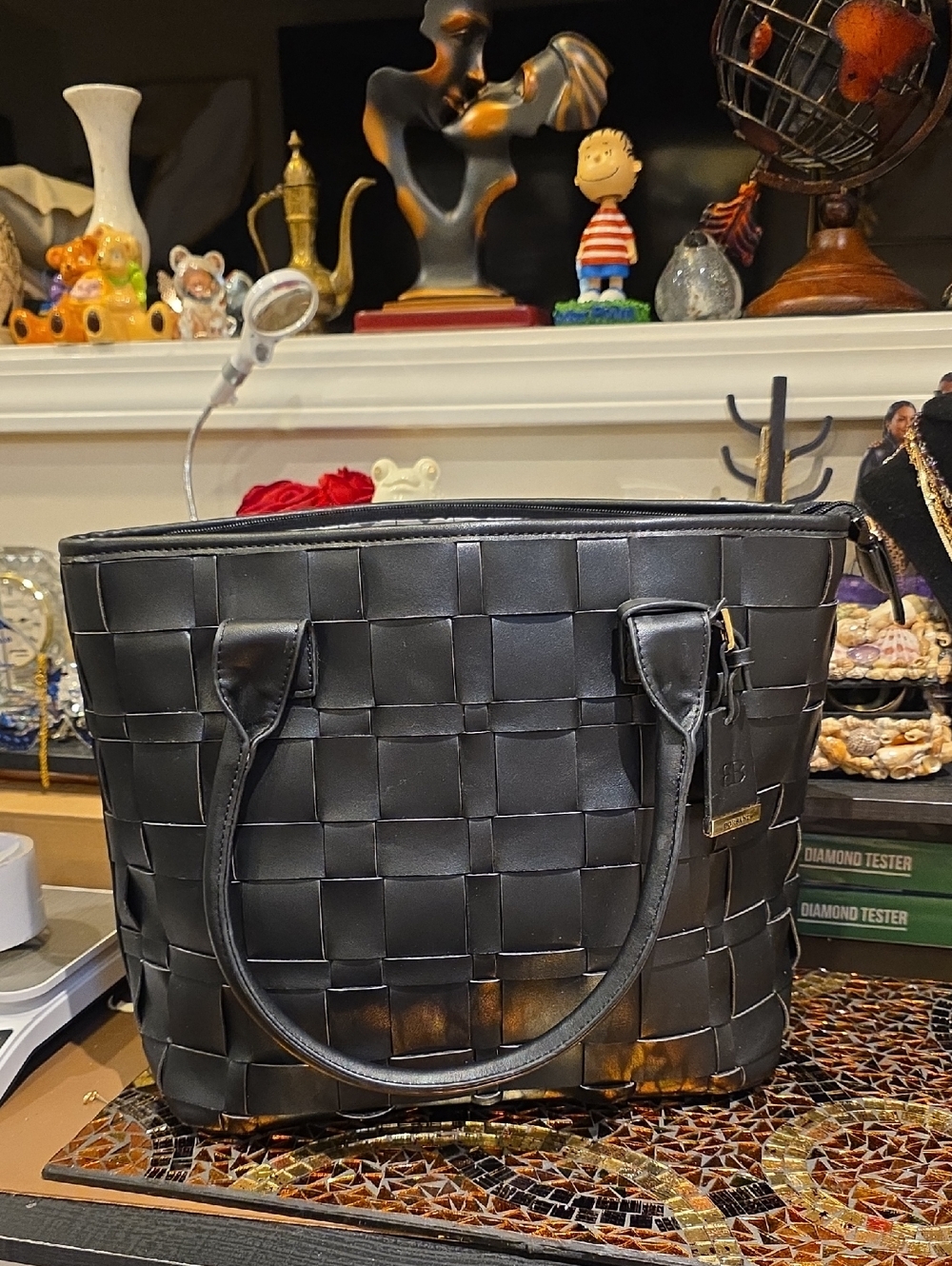 Black Woven Tote Bag with Dual Straps